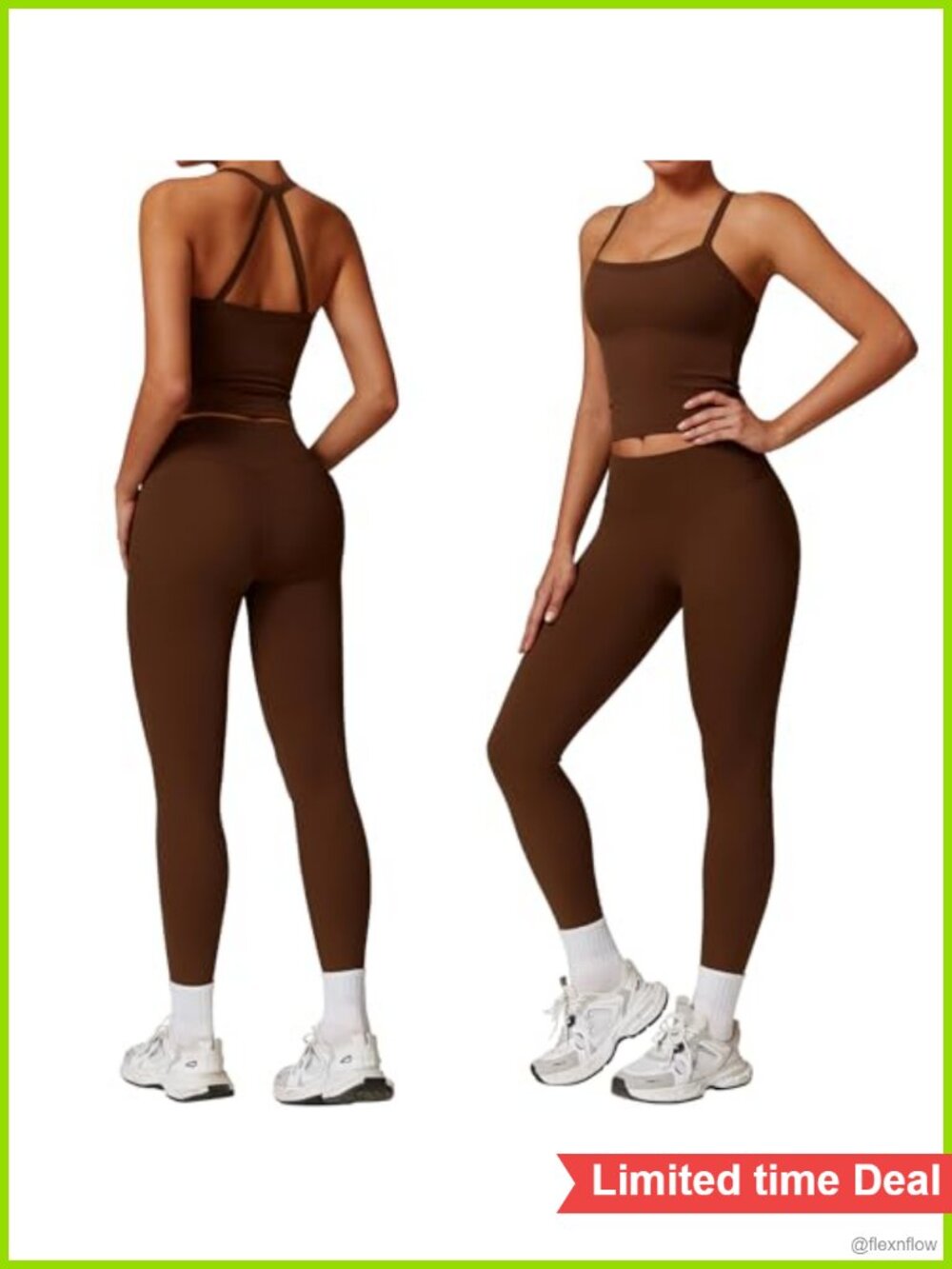Women's 2 Piece Workout Set Open Back Tank Top High Waisted Leggings Yoga Gym